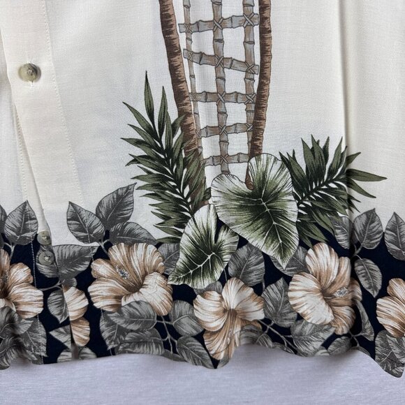 Campia Moda Vintage Cream Tropical Palm Tree Print Short Sleeve Button Up Shirt - Picture 5 of 11